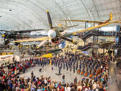 Visitors at the Udvar Hazy branch of the National Air and Space Museum.